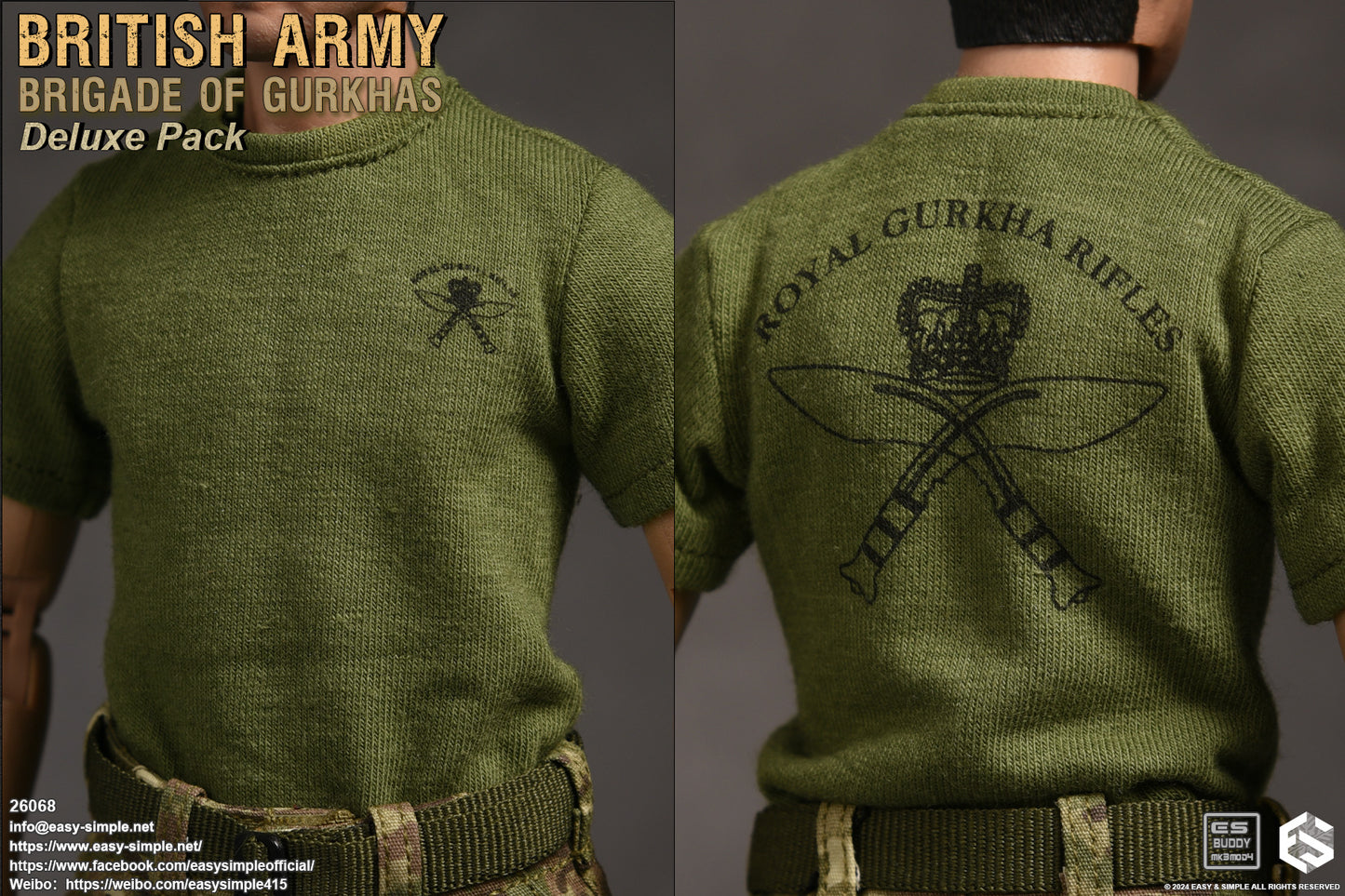 1:6 scale Easy & Simple British Army Brigade of Gurkhas Mens Green Logo T-Shirt