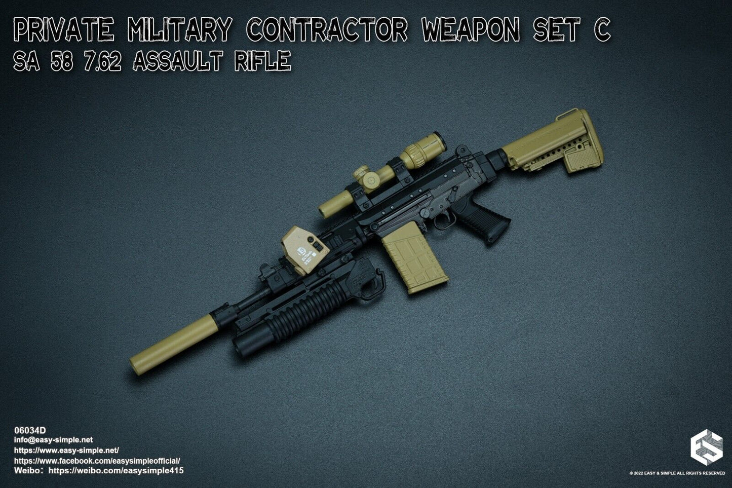 1:6 Easy & Simple PMC Weapon Set C SA 58 7.62 Assault Rifle FDE Scope 06034D