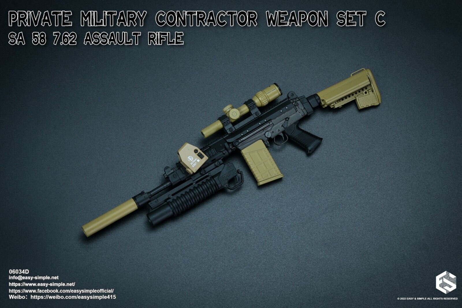 1:6 Easy & Simple PMC Weapon Set C SA 58 7.62 Assault Rifle FDE Scope 06034D