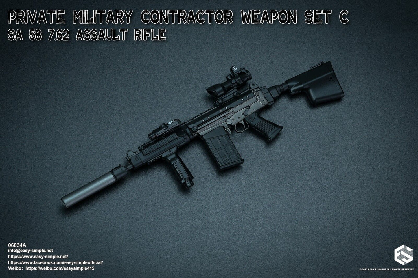 1:6 Easy & Simple PMC Weapon Set C SA 58 7.62 Assault Rifle Black ACOG 06034A