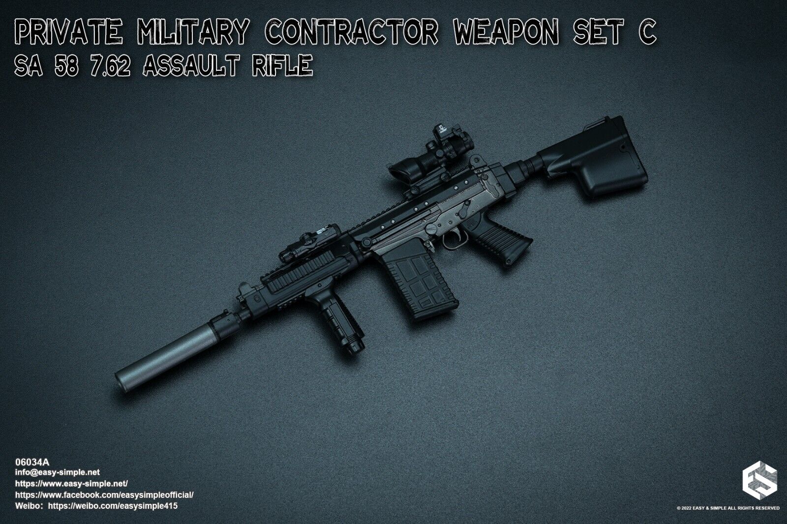 1:6 Easy & Simple PMC Weapon Set C SA 58 7.62 Assault Rifle Black ACOG 06034A