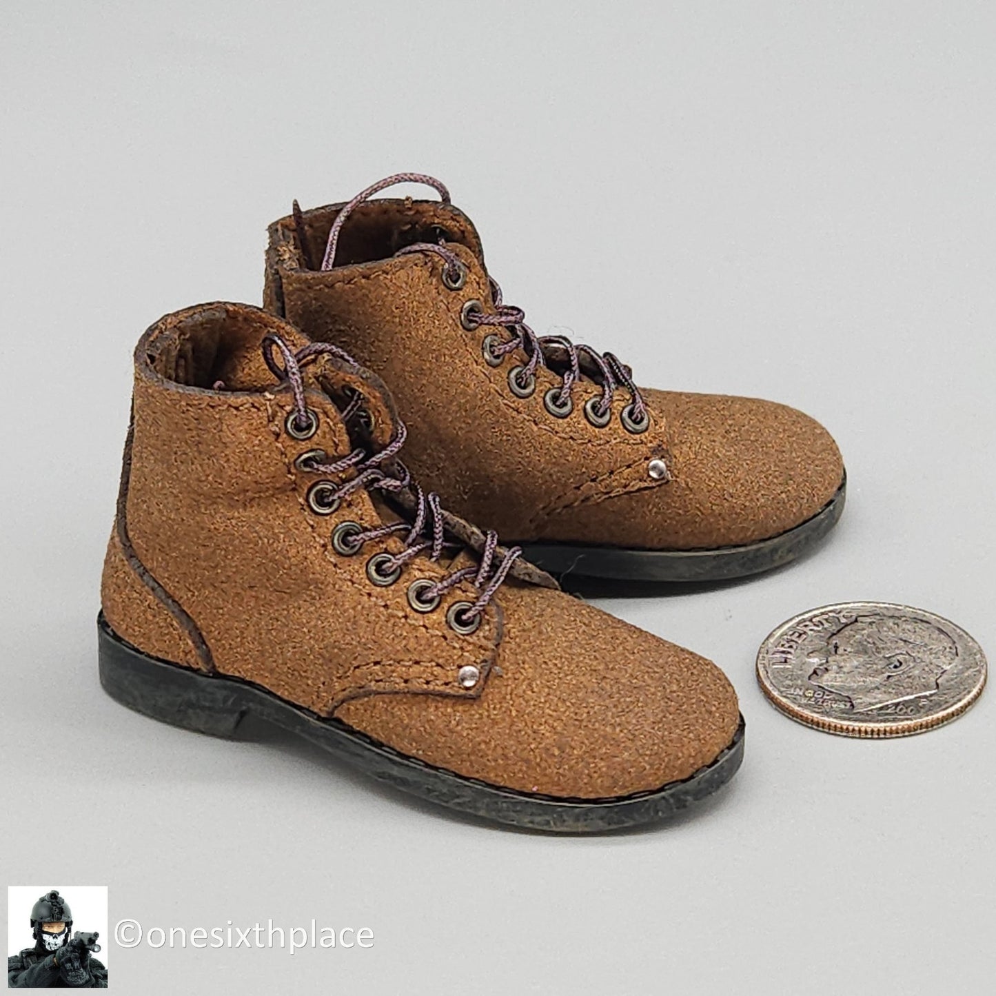 1:6 Facepool WWII USMC Snafu Leather Boondocker Boots (for Feet) for 12" Figures