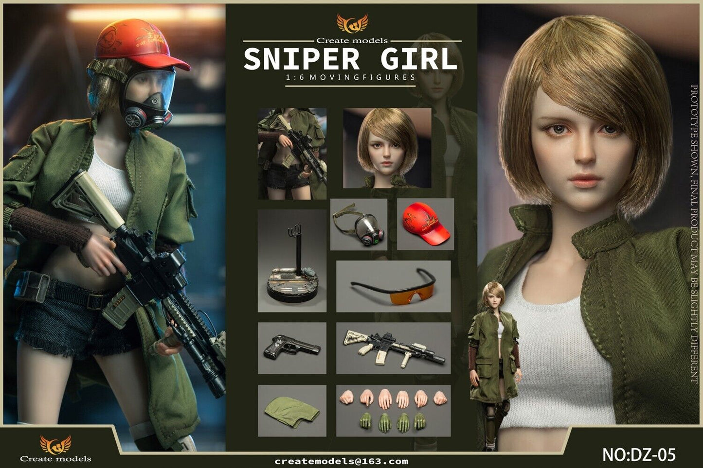 1:6 scale Create Models Female Sniper Girl Songbird Small Metal Pistol