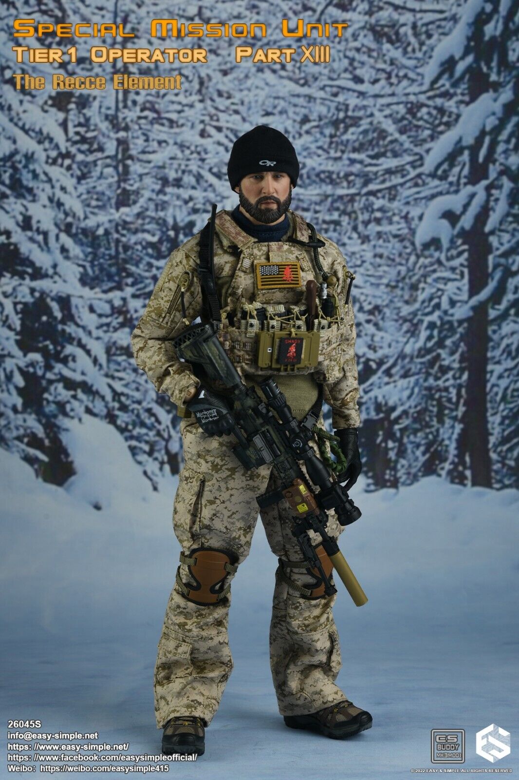 1:6 Easy & Simple Recce Element AOR1 Camo Winter Gloved Hands for 12" Figures