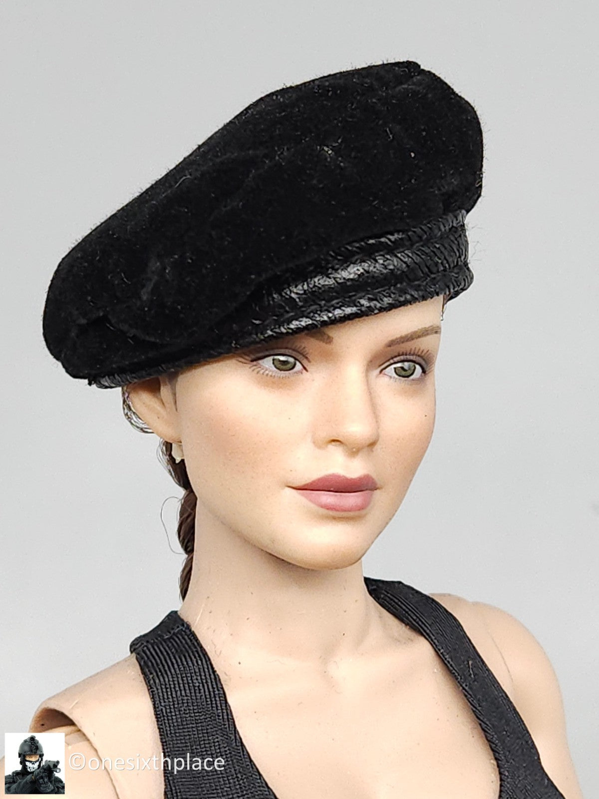 1:6 scale BBI Cy Girl Female Black Felt Beret Hat for 12" Figures