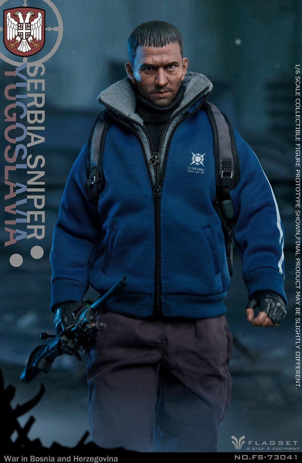 1:6 scale Flagset Serbia Sniper Mens Blue Tracksuit Top for !2" Figures