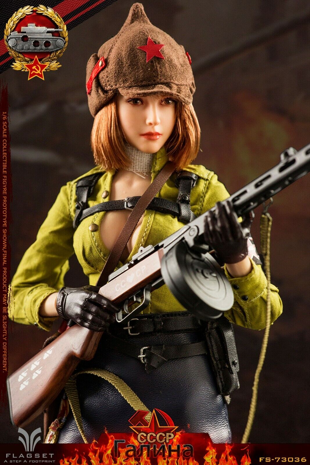 1:6 Flagset Female Red Alert Soviet Tank Lt Galina PPSh 41 Submachine Gun WWII
