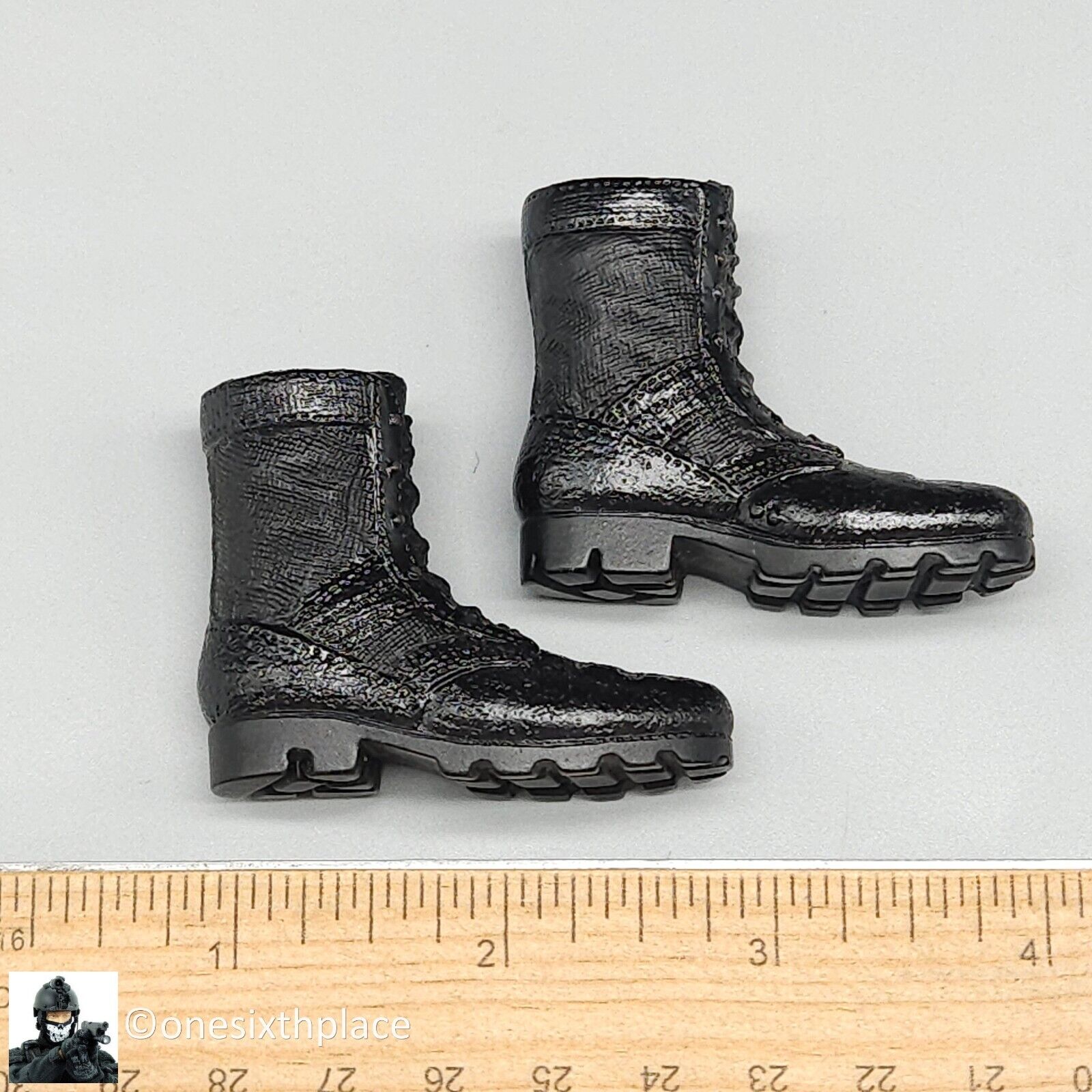 1:6 scale Dragon Ranger Phil Gloss Black Combat Boots (Foot Type) for 12" Figure