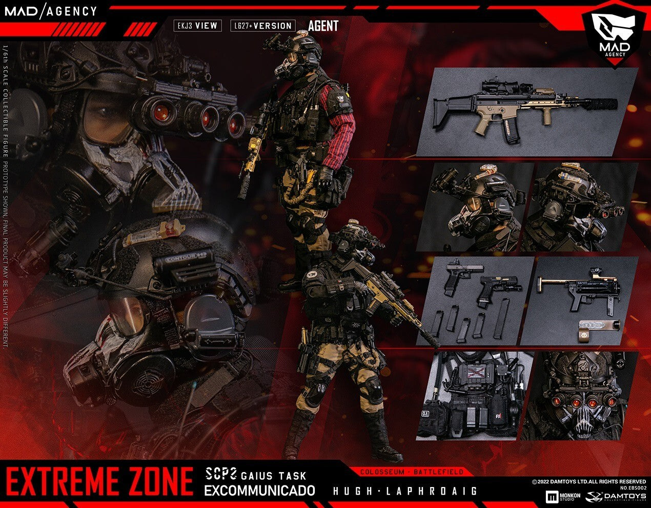 1:6 DamToys Extreme Zone Agent Hugh Laphroaig Hatch Knee Pads for 12" Figures