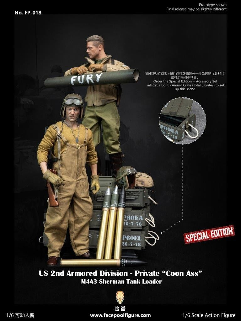 1:6 scale WWII US 2nd Armored Div Tank Loader "Coon Ass" Metal 76mm Round