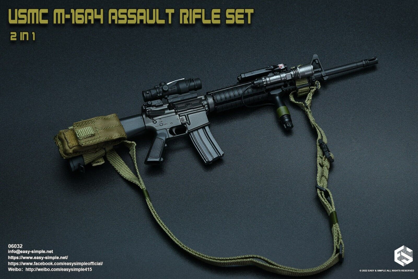 1:6 Easy & Simple USMC M16A4 Rifle w/ Sling & Ammo Pouch for 12" Figures 06032