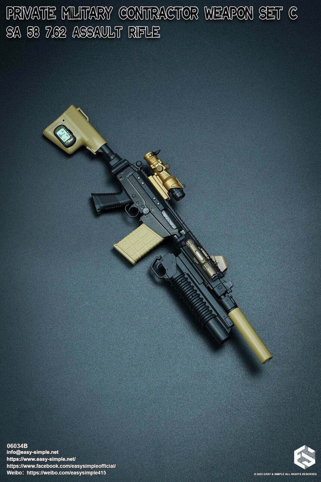 1:6 Easy & Simple PMC Weapon Set C SA 58 7.62 Assault Rifle Gold ACOG 06034B