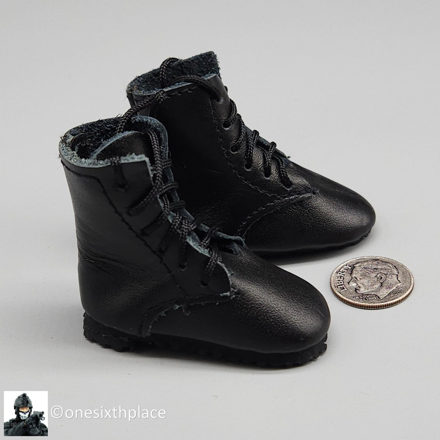 1:6 scale Combat Hero British Black Leather-Like Boots for 12" Figures