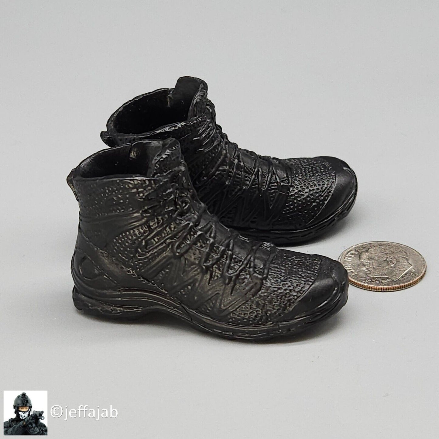 1:6 Flagset Black Molded Tactical Boots (Peg Type) for 12" Figures