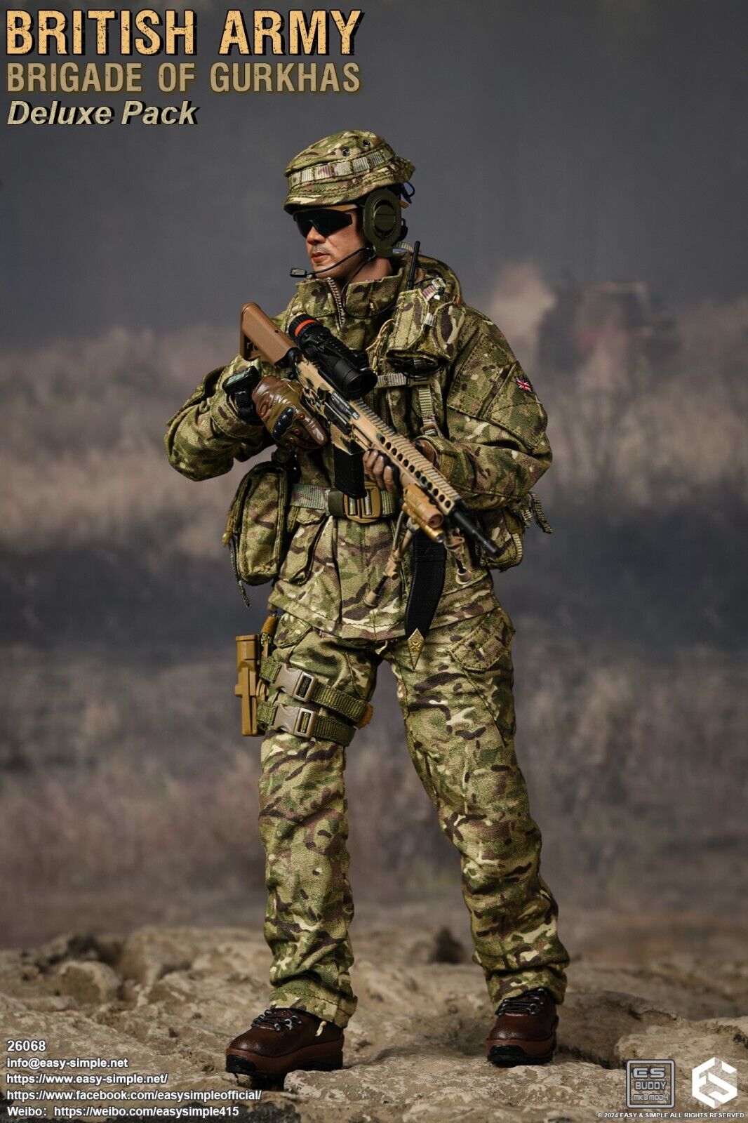 1:6 scale Easy & Simple British Army Brigade of Gurkhas MTP Camo Helmet w/ NVG