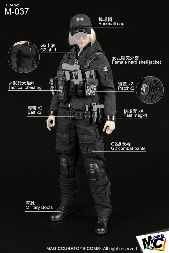 1:6 MC Toys Female Shooter Black Pistol Ammo Mag Speed Pouch (x2) for 12" Figure