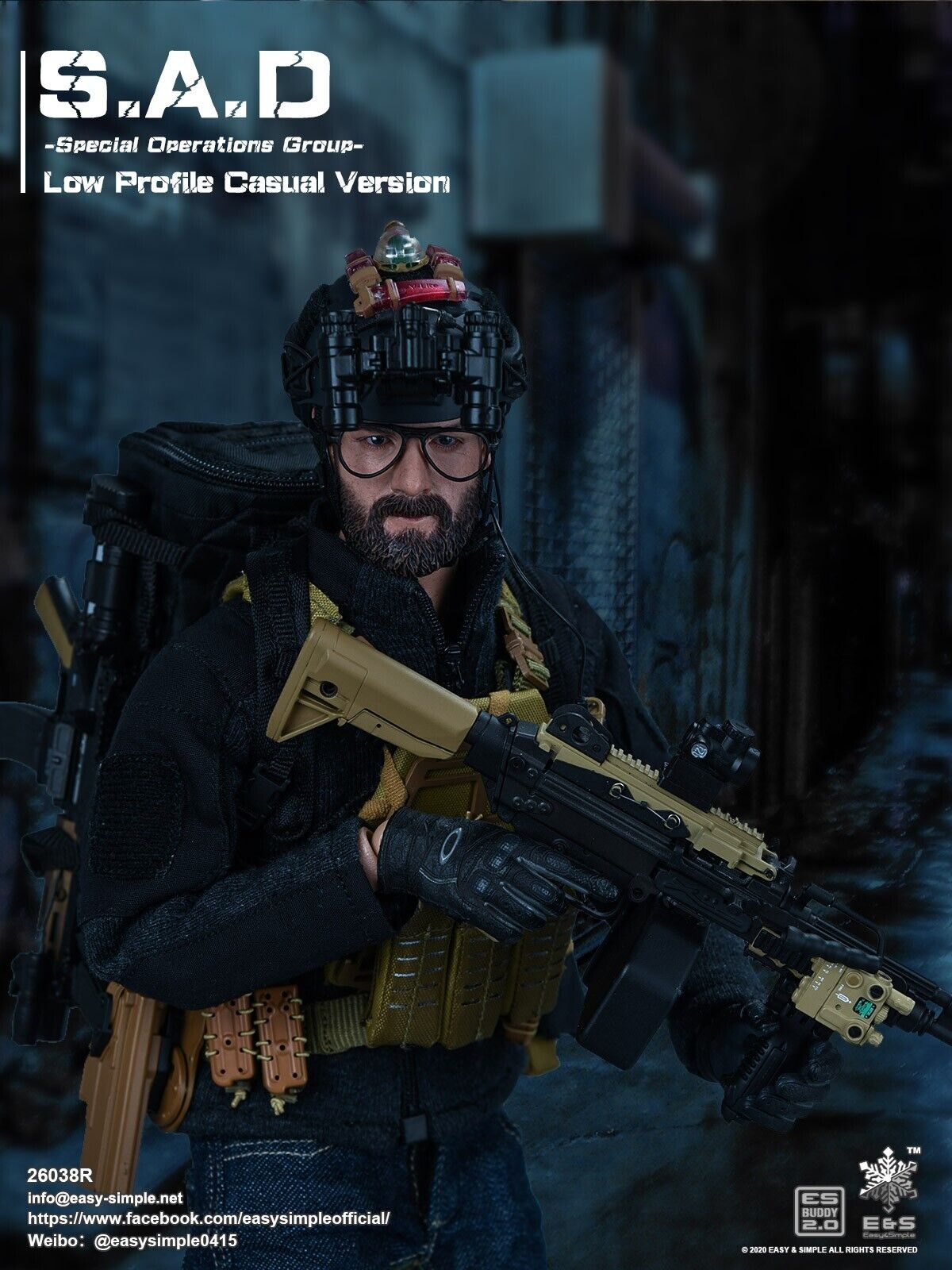 1:6 Easy & Simple SAD Low Profile Casual Black Captive Mask Hood 12" GI Joe PMC