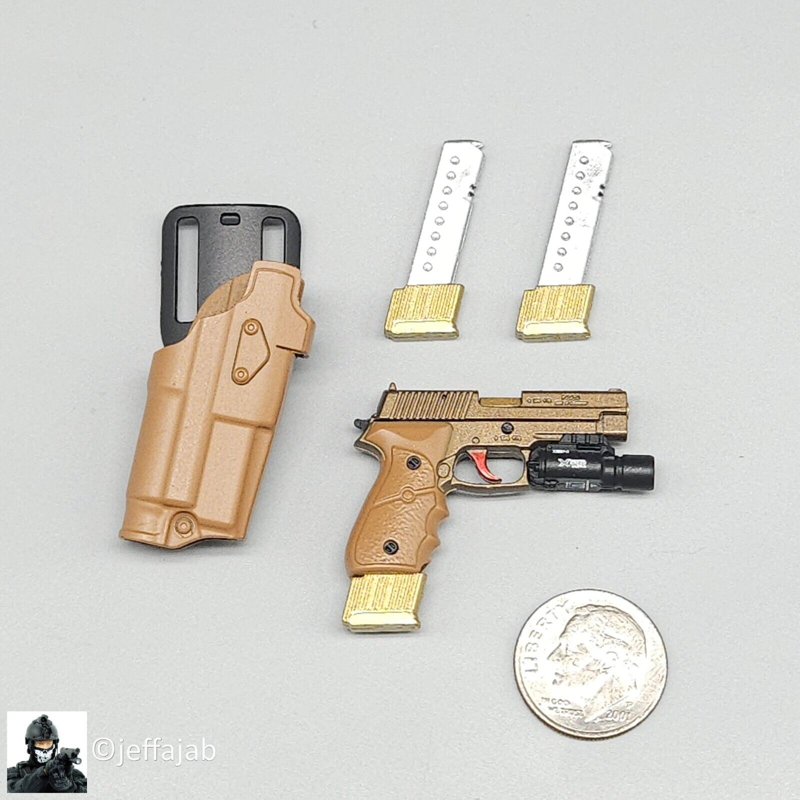 1:6 scale Easy & Simple Doom's Day Coyote Sig Pistol w/ Holster