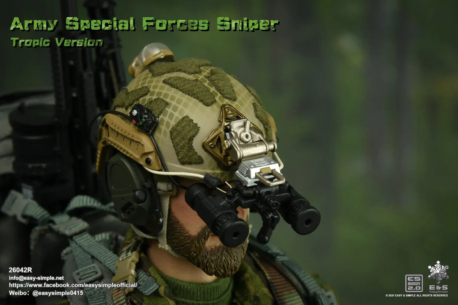 1:6 scale Easy & Simple Special Forces Helmet w/ NVG for 12" Figures