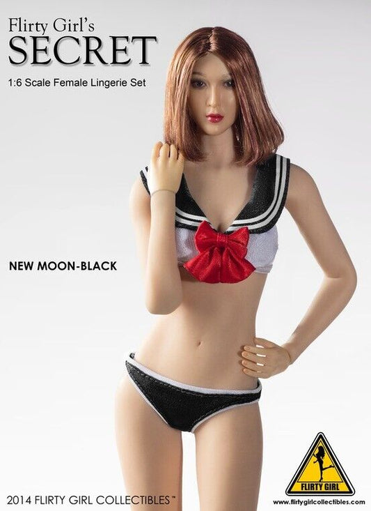 1:6 Flirty Girl New Moon Black Female Lingerie Set for 12" Figures
