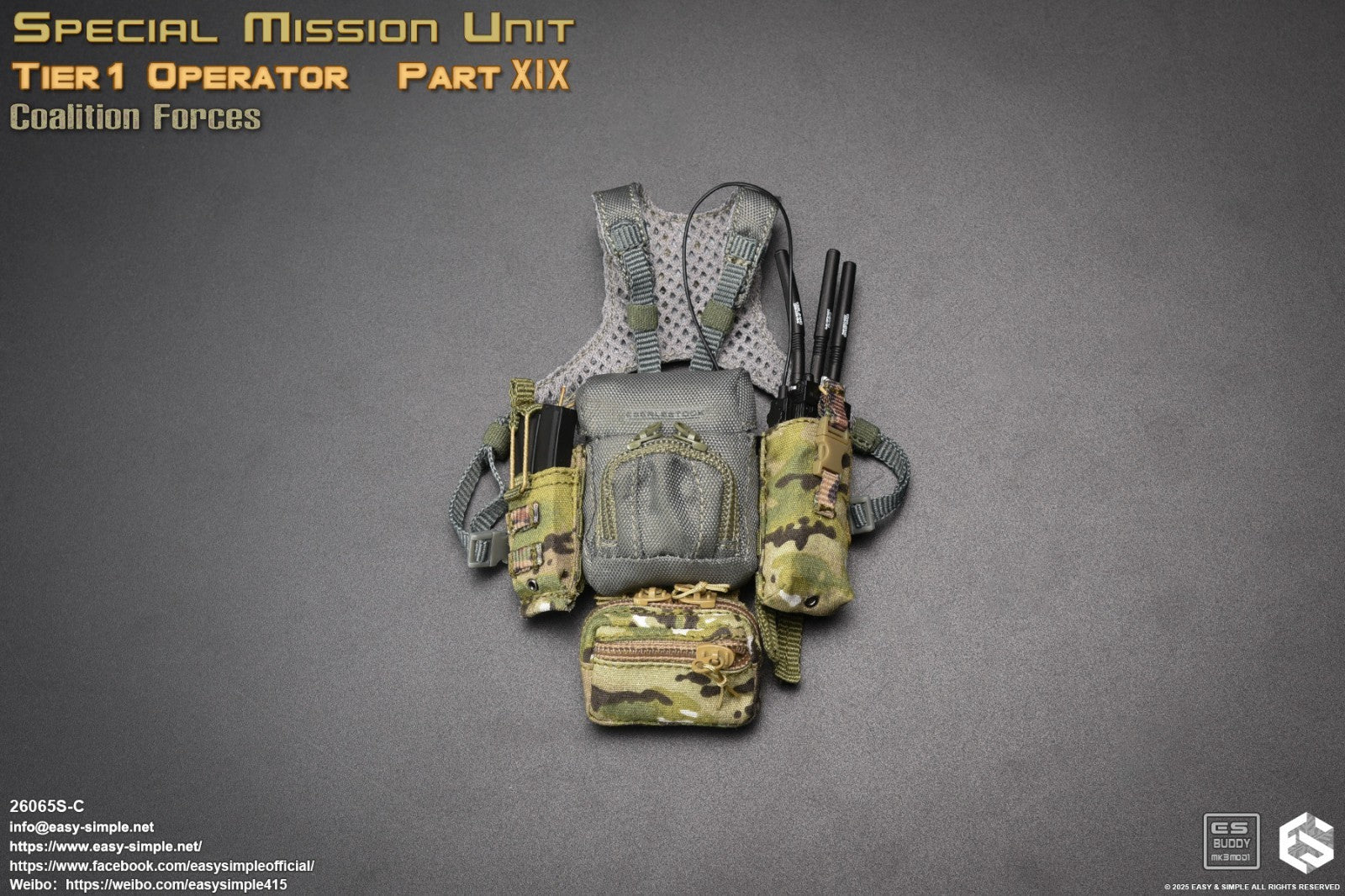 1:6 Easy & Simple Coalition Force Multicam Gray Chest Rig for 12" Figure 26065SC