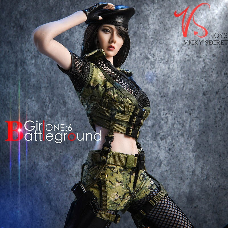 1:6 VS Toys Battlefield Girl Female Green Knee Pad (x1) for 12" Figures