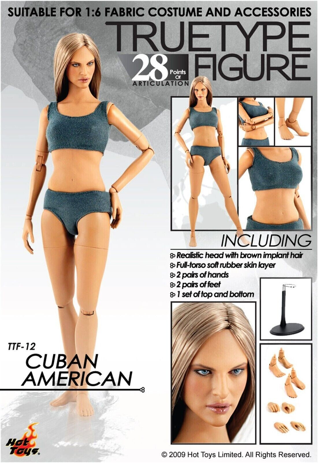 1:6 Hot Toys TrueType Cuban American Female Gray Underwear for 12" Figures
