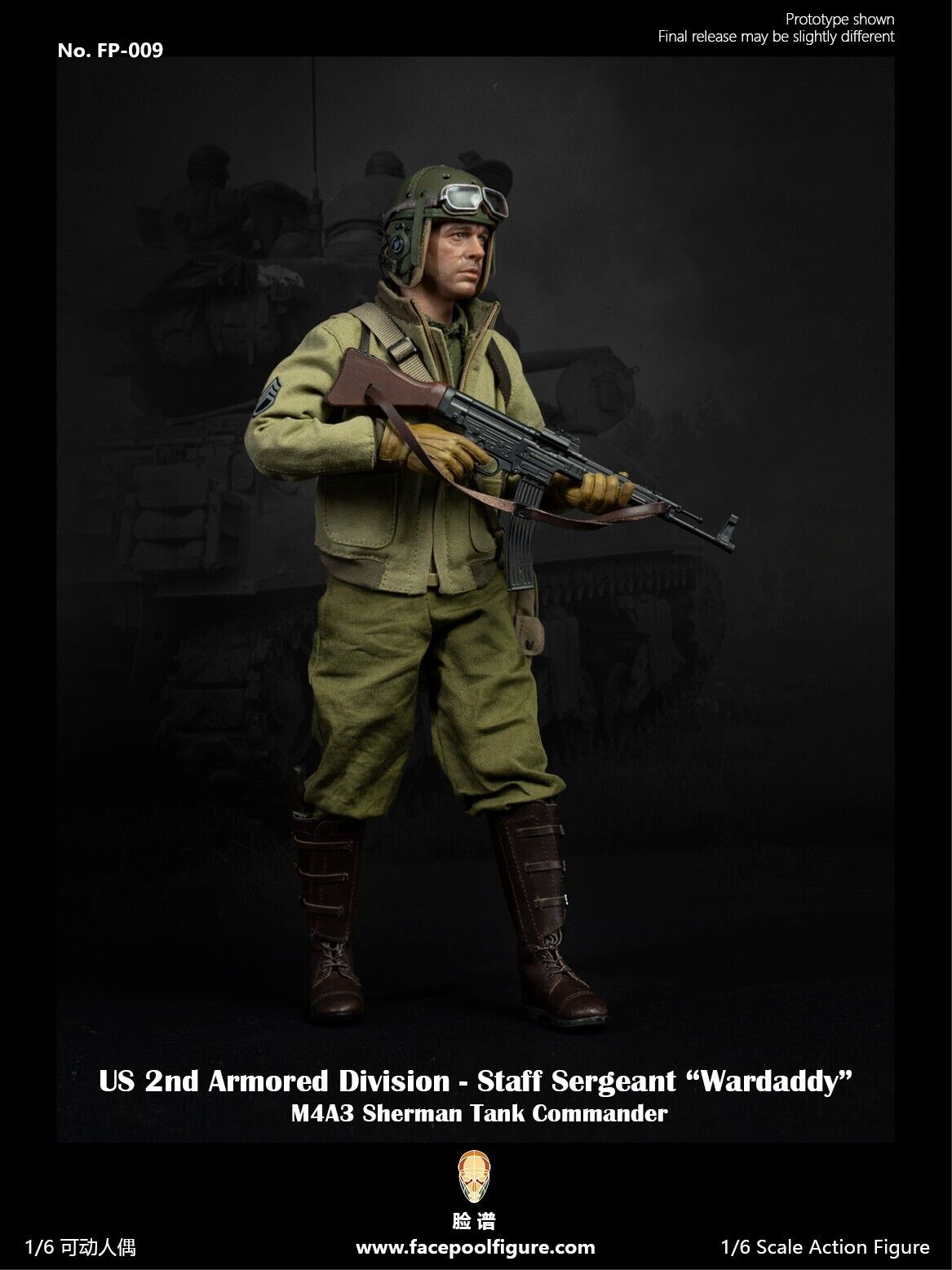 1:6 Facepool WWII Tank Commander Wardaddy Musette Bag for 12" Figures