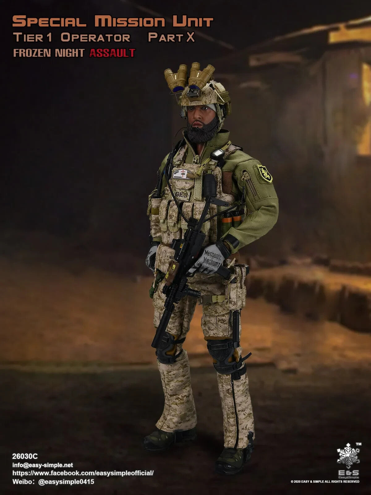 1:6 Easy & Simple Frozen Night Assault AOR1 Plate Carrier w/ MP7 Pouches