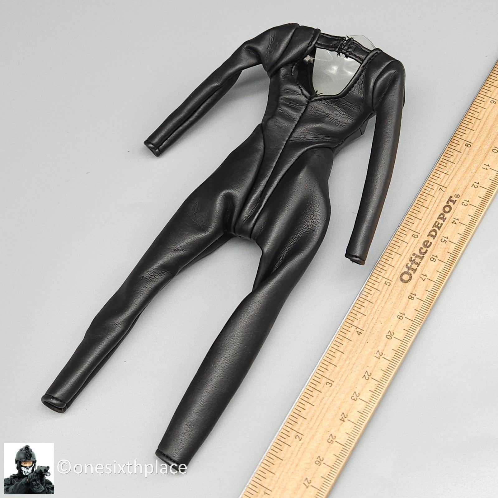 1:6 scale BBI Cy Girl Female Black Leather Like Bodysuit Catsuit for 12" Figures