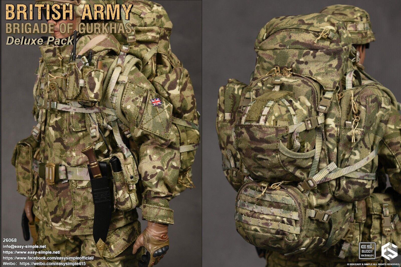 1:6 scale Easy & Simple British Army Brigade of Gurkhas MTP Camo 90L Backpack