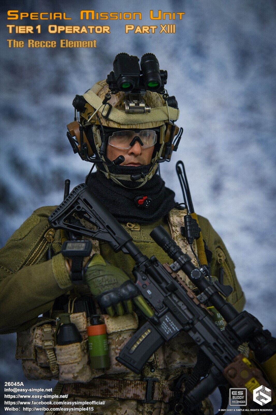 1:6 Easy Simple Recce Element AOR1 FAST Helmet w/ NVG 12" GI Joe Dragon DamToys