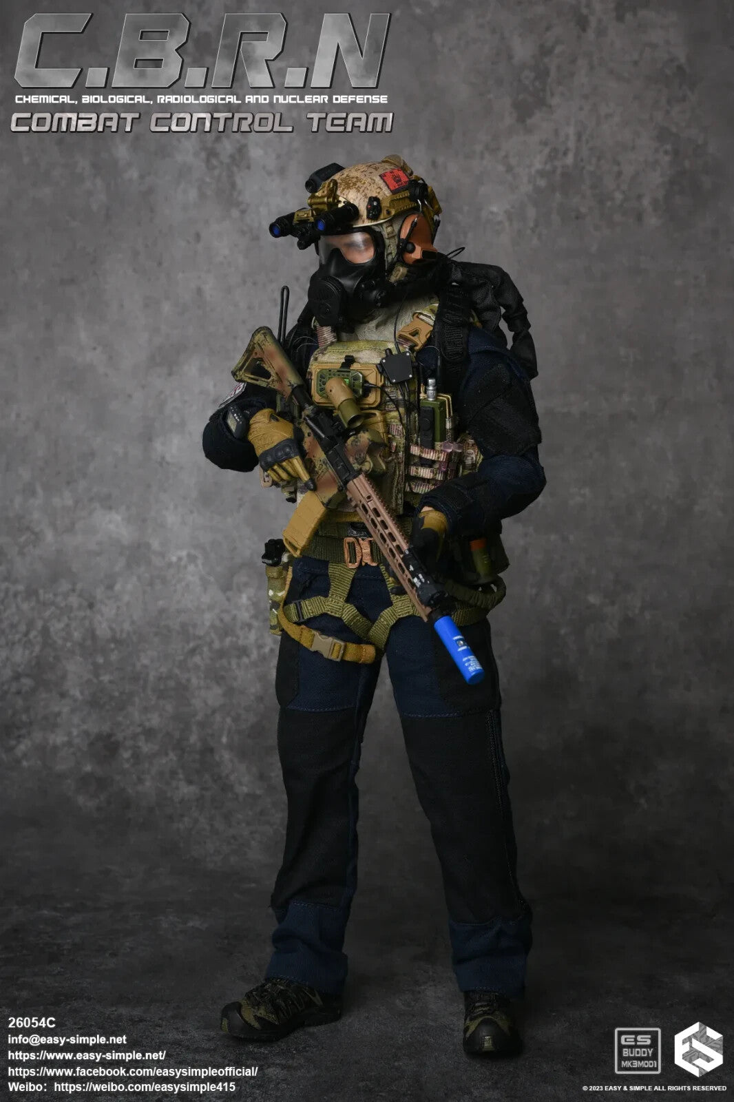 1:6 Easy & Simple CBRN Respirator Backpack, Gas Mask & NBC Hood for 12" Figures