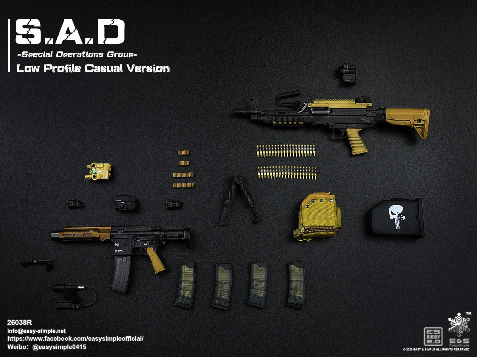 1:6 scale Easy & Simple SAD Low Profile SAW K Compact 5.56 Machine Gun