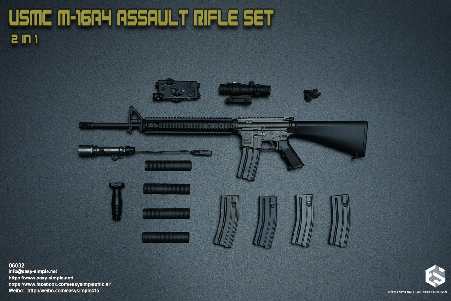 1:6 Easy & Simple USMC M16A4 Rifle w/ Sling & Ammo Pouch for 12" Figures 06032