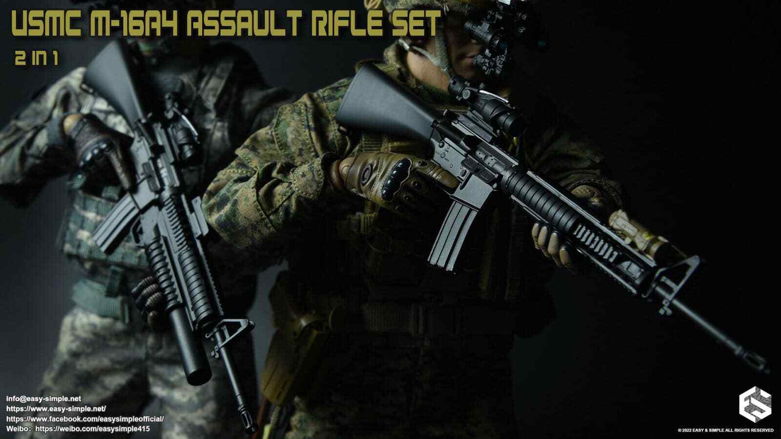 1:6 Easy & Simple USMC M16A4 Rifle w/ M203 Grenade Launcher for 12" Figures