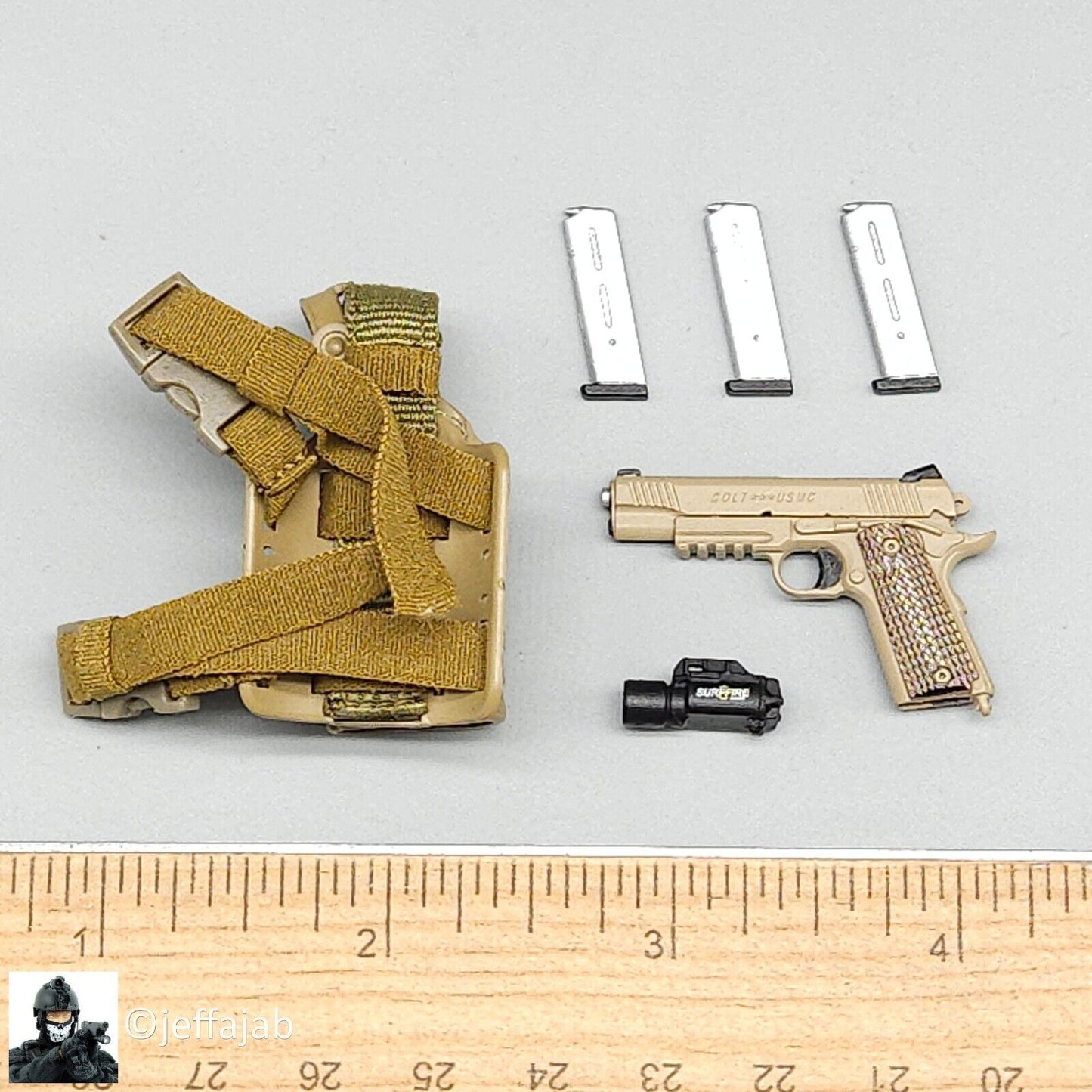 1:6 scale Easy & Simple USMC 26th MEU Tan M-45 CQBP .45 Pistol w/ Holster