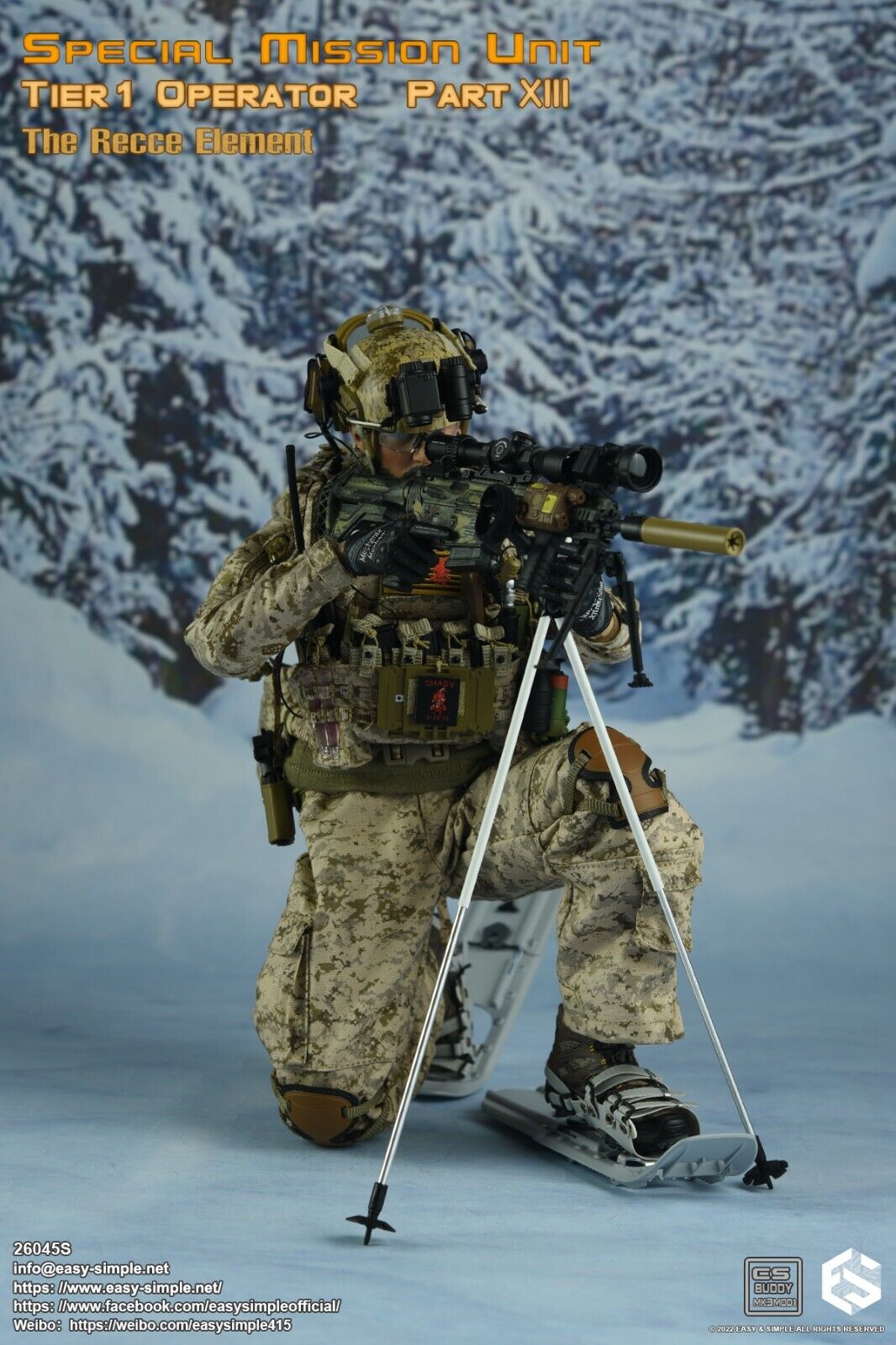 1:6 Easy & Simple Recce Element Winter Hiking Poles & Snowshoes for 12" Figures