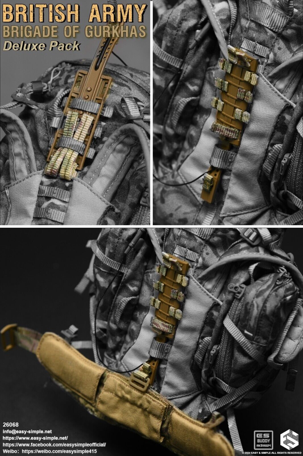 1:6 scale Easy & Simple British Army Brigade of Gurkhas MTP Camo 90L Backpack