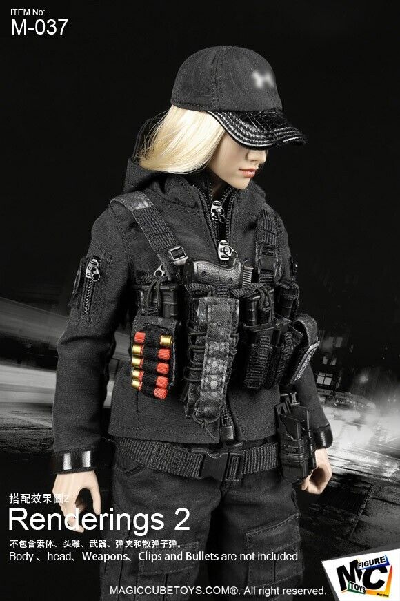 1:6 MC Toys Female Shooter Black Pistol Ammo Mag Speed Pouch (x2) for 12" Figure