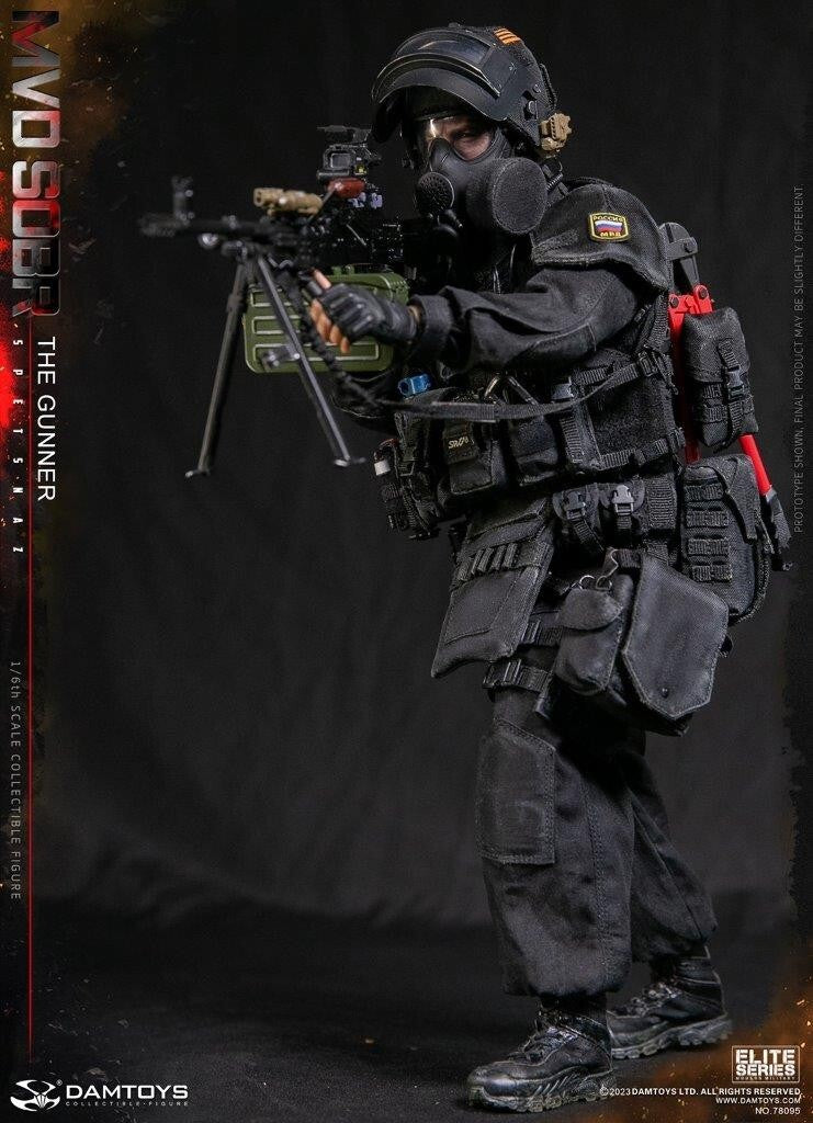 1:6 scale DamToys Russian Spetsnaz MVD SOBR Gunner Black MOLLE Belt w/ PKM Pouch