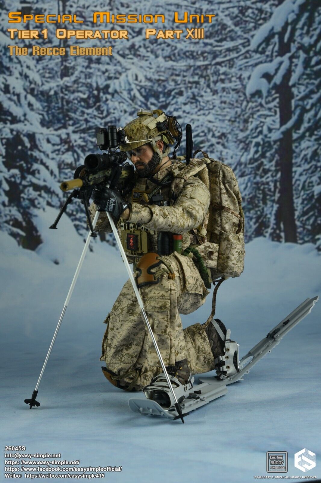 1:6 Easy & Simple Recce Element AOR1 Camo Winter Gloved Hands for 12" Figures