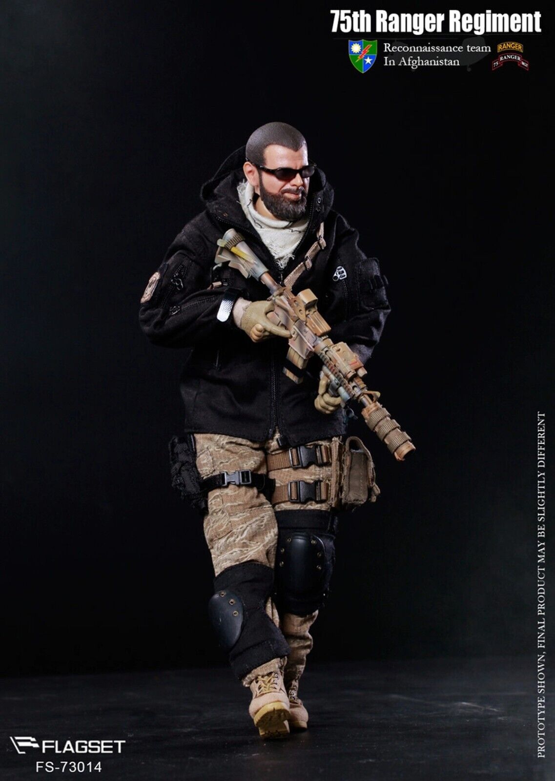 1:6 Flagset 75th Ranger Bearded Male Head Sculpt for 12" Figures