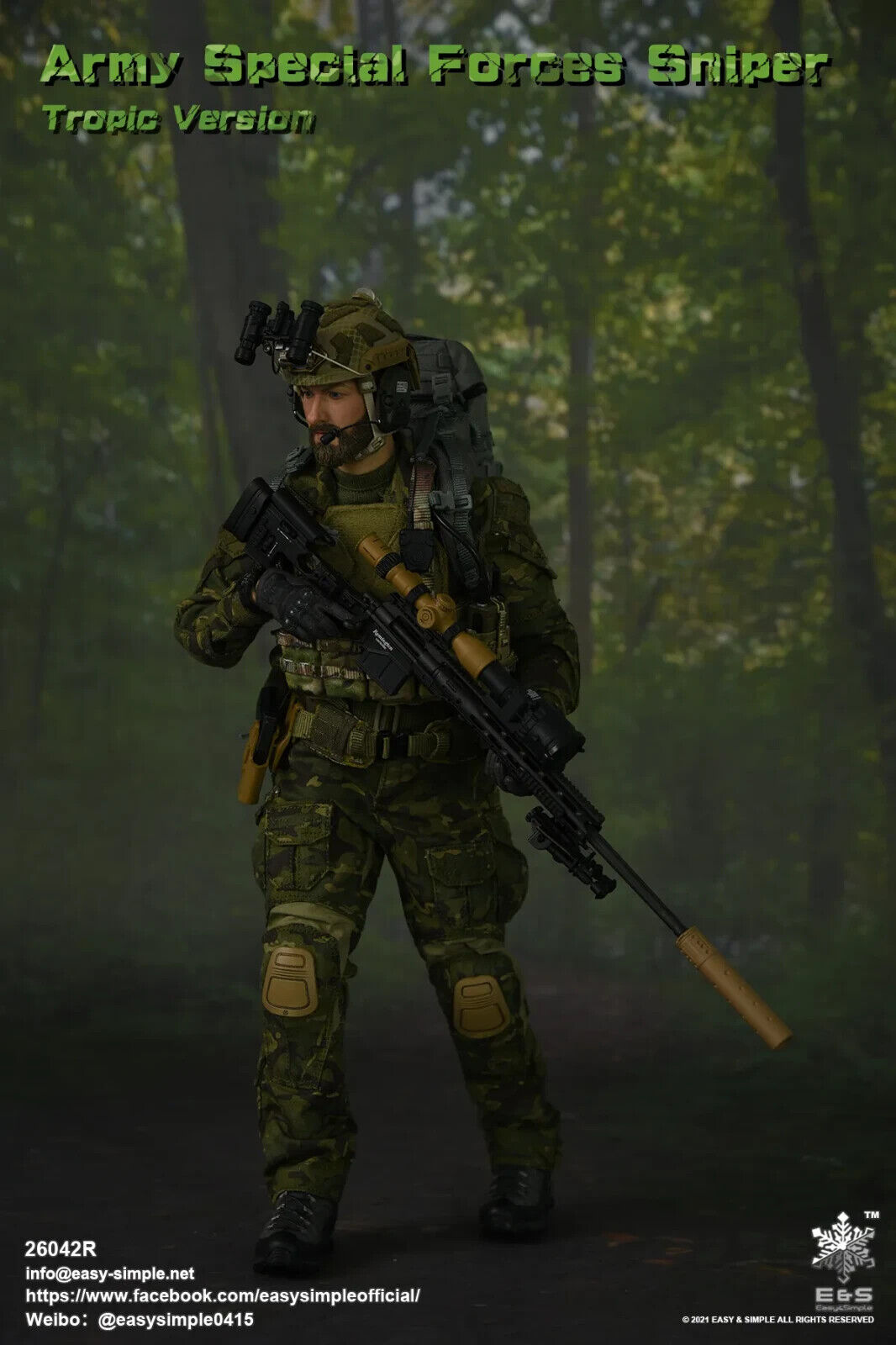 1:6 scale Easy & Simple Special Forces Helmet w/ NVG for 12" Figures