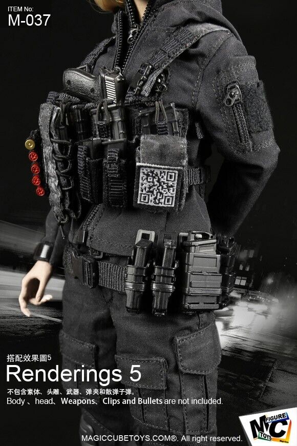 1:6 MC Toys Female Shooter Black Pistol Ammo Mag Speed Pouch (x2) for 12" Figure