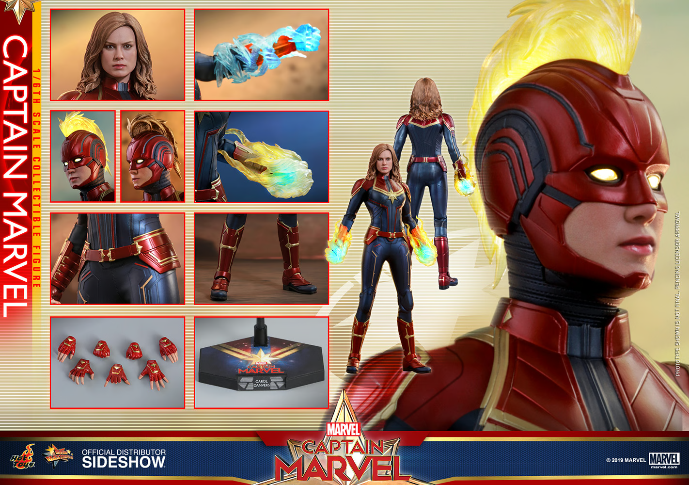 1:6 scale Hot Toys Captain Marvel Female Gloved Hands Set for 12" Figures MMS521