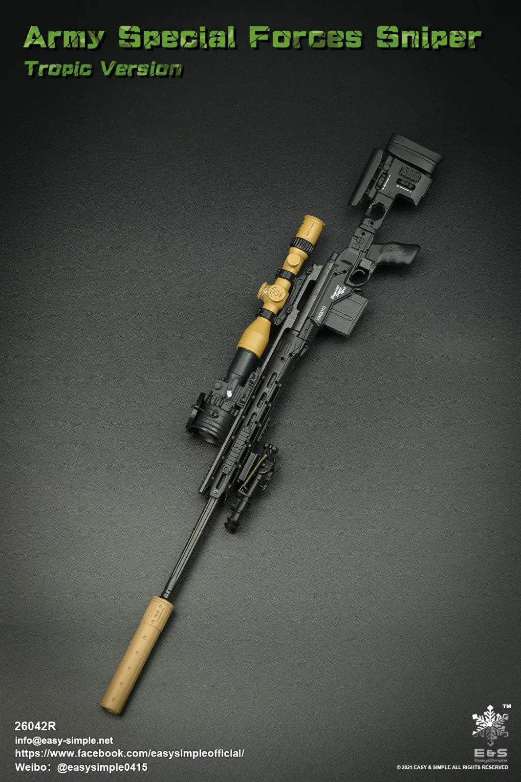 1:6 scale Easy & Simple Special Forces Sniper XM2010 .338 Rifle for 12" Figures