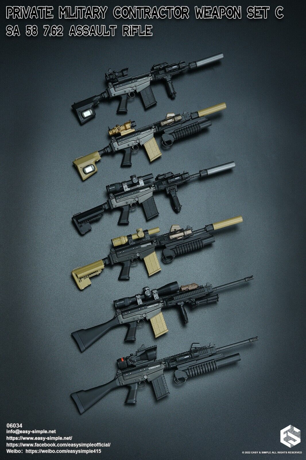 1:6 Easy & Simple PMC Weapon Set SA 58 7.62 Assault Rifle FDE for 12" Figures