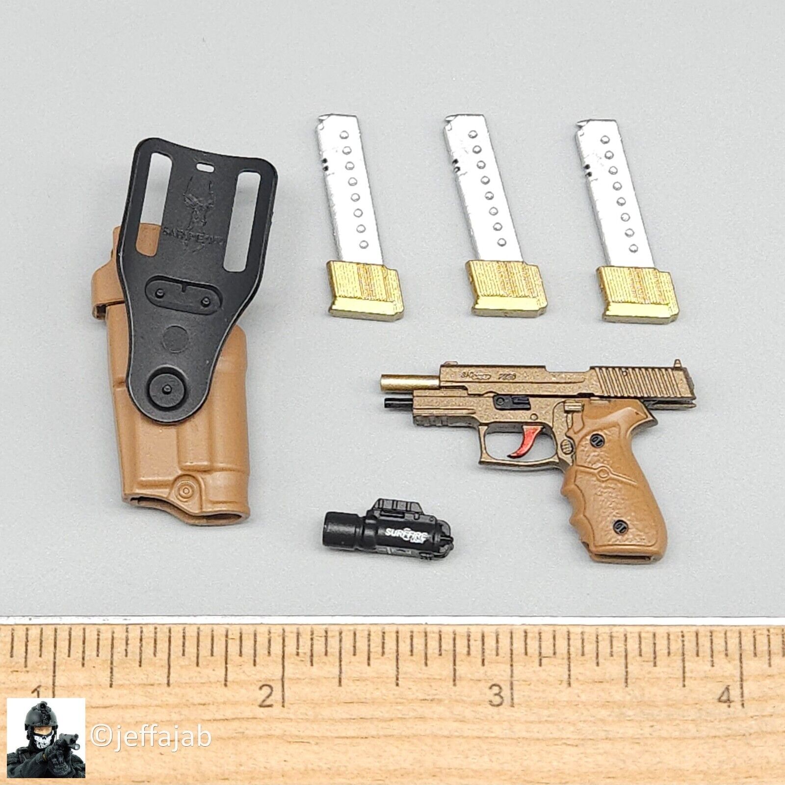 1:6 scale Easy & Simple Doom's Day Coyote Sig Pistol w/ Holster