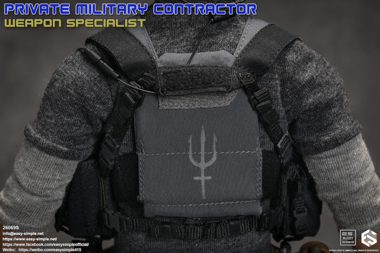 1:6 scale Easy & Simple PMC Weapon Specialist Gray Plate Carrier